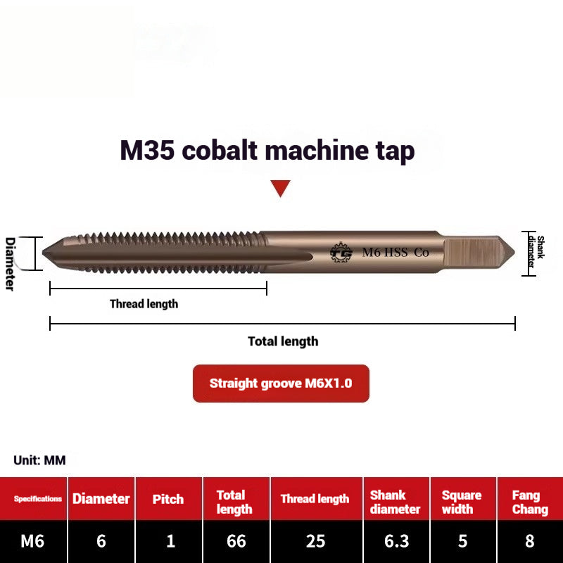 1104-M35 Cobalt straight flute tap machine tapping stainless steel special high-speed steel tapping coarse teeth spiral apex Shandong Denso Pricision Tools Co.,Ltd.